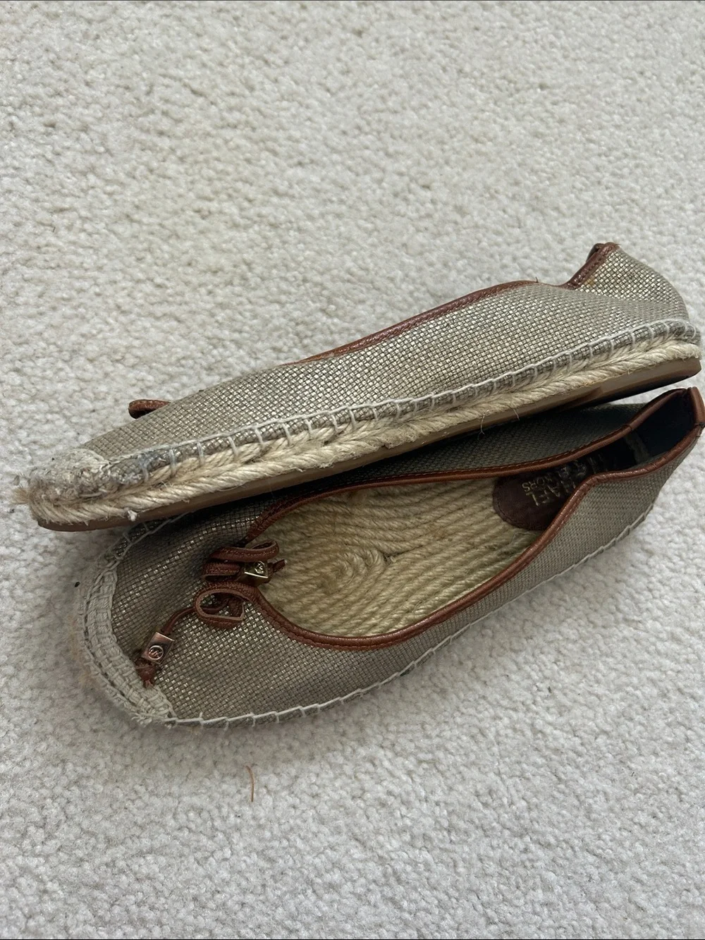 Michael Kors Taupe Canvas Espadrille Ballet Flats with Brown Trim